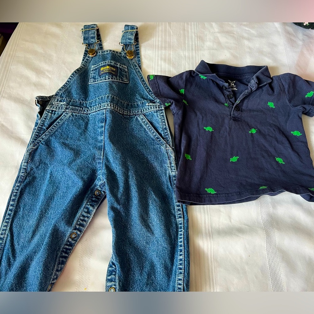 Boys OshGosh overalls and blue carters T-shirt size 24mths